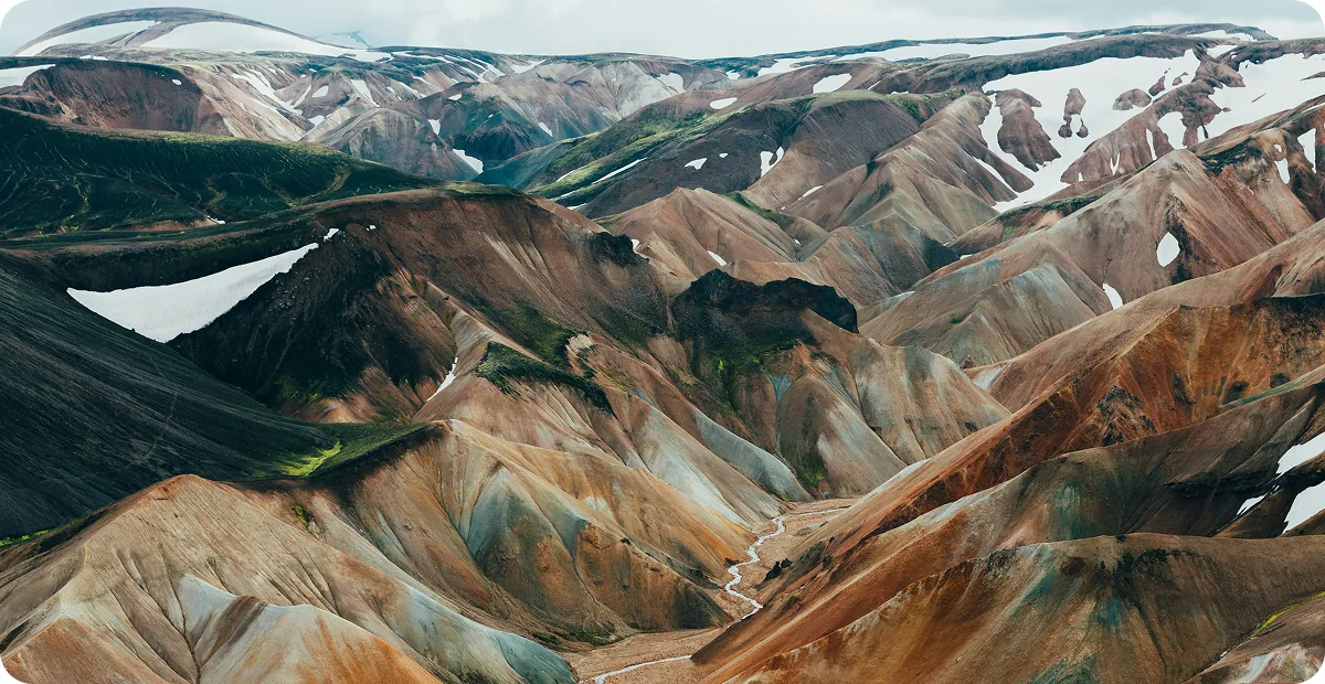 Aerial view of coloured mountain ranges